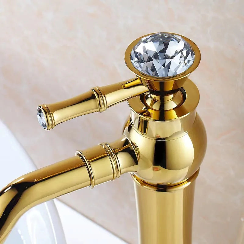 Afralia™ Gold Brass Bathroom Faucet Single Handle Deck Mounted Basin Mixer Tap