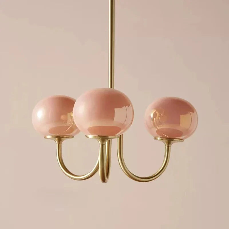 Afralia™ Modern Pink White Glass Ball Pendant Chandelier Cream Stylish Lighting