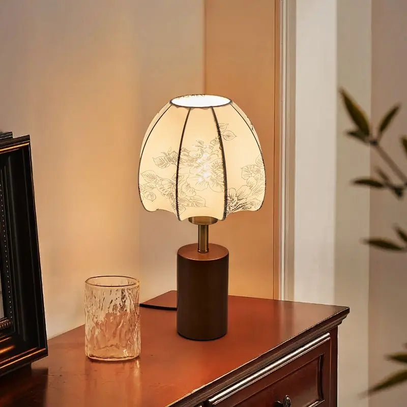 Afralia™ Chinese Retro Patterned Fabric Bedside Lamp