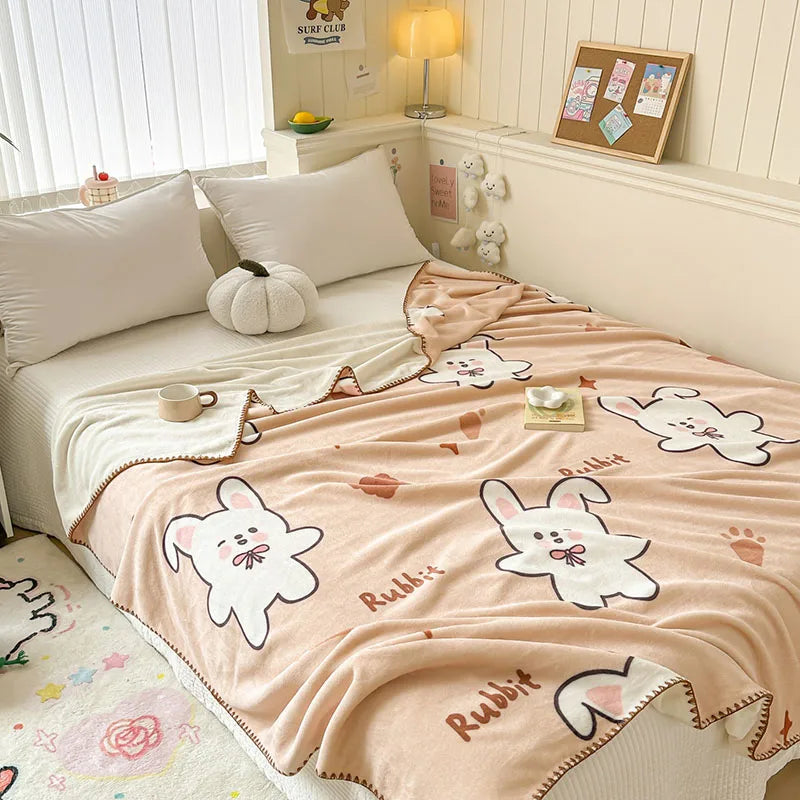 Afralia™ Cozy Milk Velvet Blanket: Cute Pattern, Warm, Multi-Functional Sofa & Travel Shawl