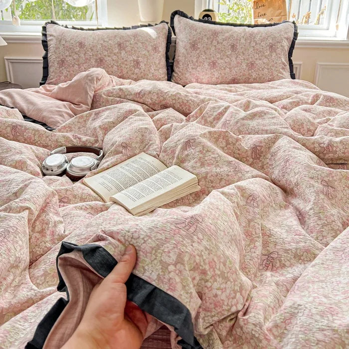 Afralia™ Wrinkled Yarn Lace Bedding Set: New Printed Cotton Duvet Cover Kit for Double Bed