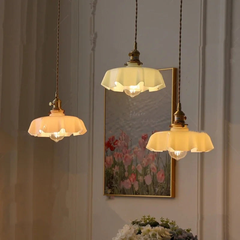 Afralia™ Yellow Glass Wire LED Pendant Light Modern Home Decor Nordic Hanging Lamp