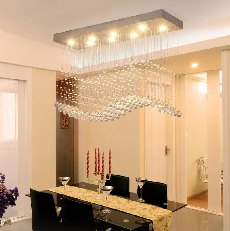 Afralia™ LED Crystal Chandelier Chrome Finish Modern Wave Art Decor Suspension Light