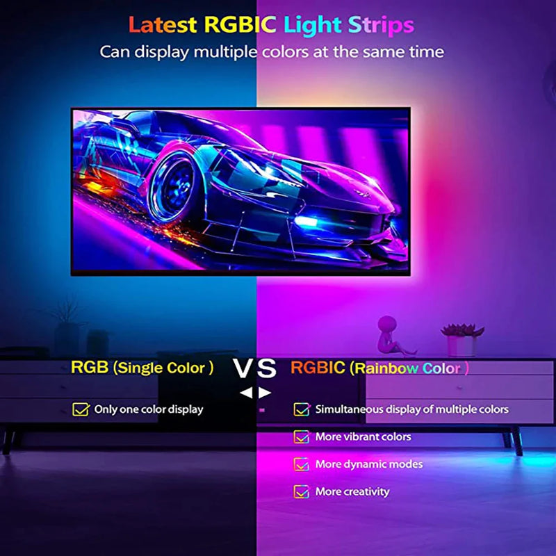 Afralia™ RGBIC LED Strip: Bluetooth Music Sync, Remote Control, Party Interior Decor