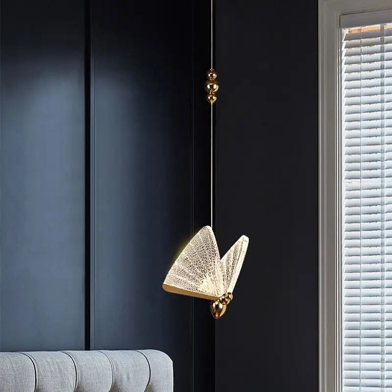 Afralia™ Gold Butterfly LED Acrylic Pendant Light for Living Room Ceiling