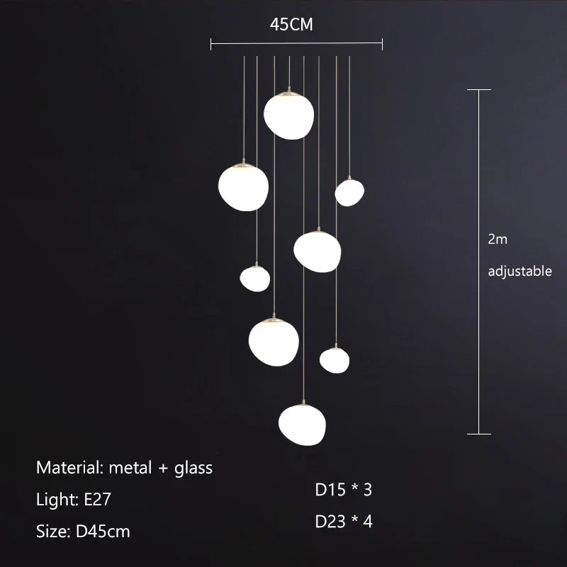 Afralia™ Cobblestone Glass LED Pendant Lights Chandelier for Villa Hotel Loft Stairway