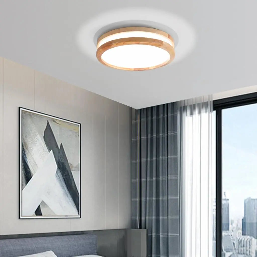 Afralia™ Wood LED Ceiling Lamp Modern Nordic Round Indoor Lighting Home Decor Fixture