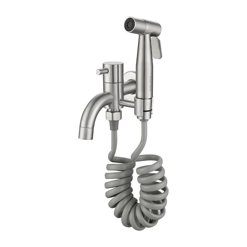 Afralia™ Nickel Toilet Bidet Sprayer Set: Single Cold Shattaf High Pressure Gun