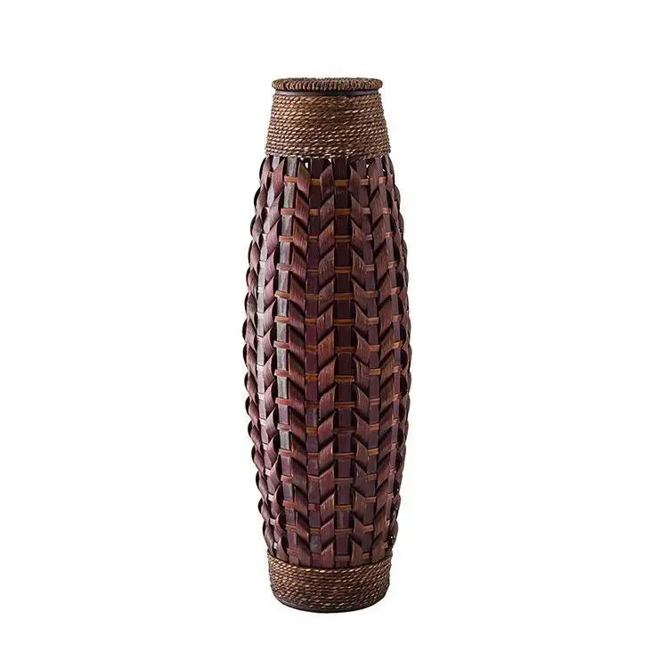 Afralia™ Bamboo Woven Vase Rattan Flower Glass Arrangement Dried Flower Basket Living Room Decor