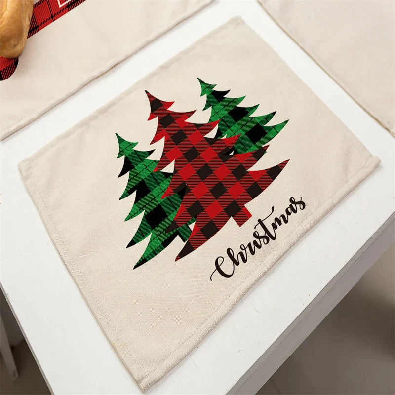 Afralia™ Christmas Linen Dining Table Mats - Festive Home Decor with Santa Claus Print