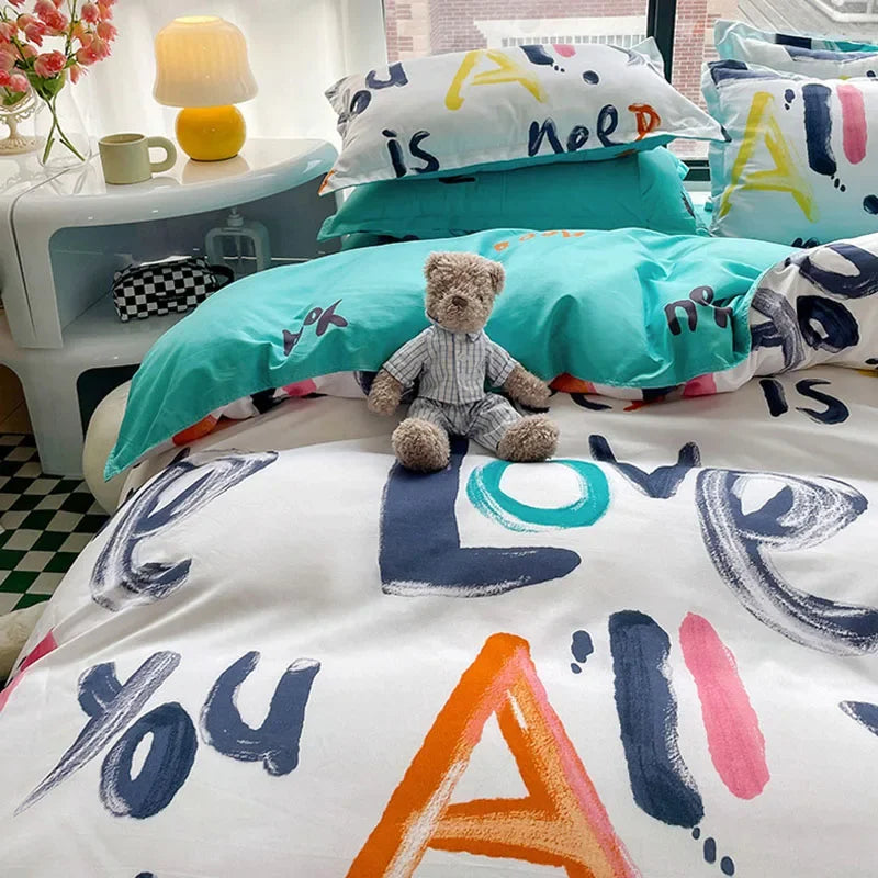 Afralia™ Nordic Style Letter Print Bedding Set, Single/Double/Queen/King Size, Soft & Non-Pilling Comforter Kit.