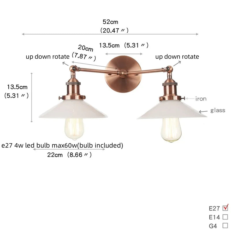 Afralia™ Vintage Loft Art Glass Wall Lamp - LED Study Aisle Bedside Light