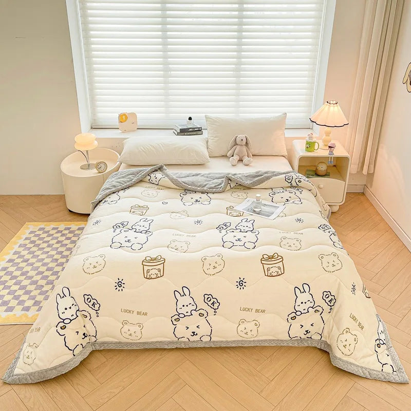 Afralia™ Cartoon Print Three-Layer Velvet Blanket for Cozy Winter Bedding