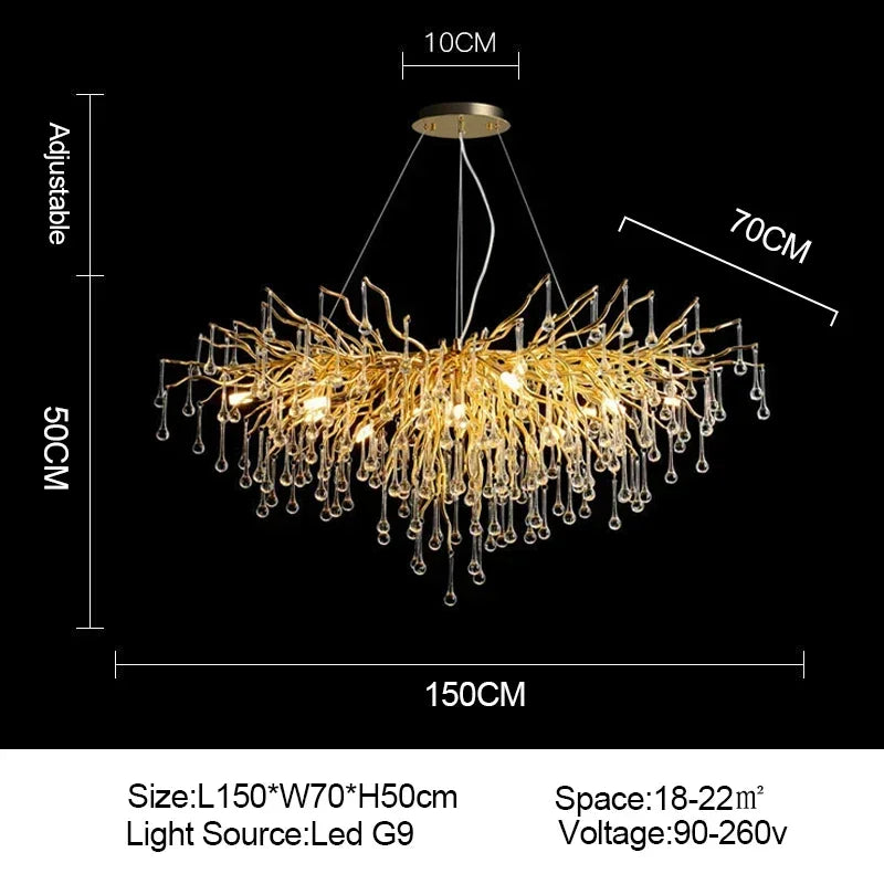 Afralia™ Branch-shaped Golden Crystal Chandelier for Villa Bedroom and Living Room