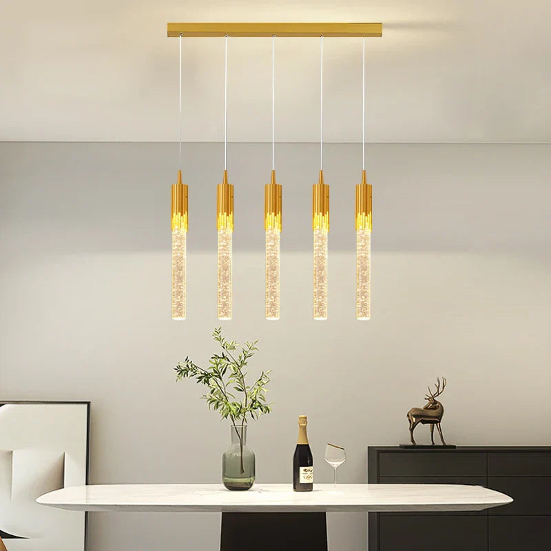 Afralia™ Gold Crystal LED Chandelier: Modern Dining Room Lamps, Hanging Kitchen Ceiling Light