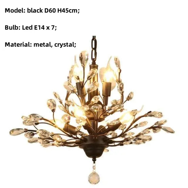 Afralia™ Retro Branch Black Crystal Chandelier, LED Pendant Light for Bedroom, Art Decor Lighting