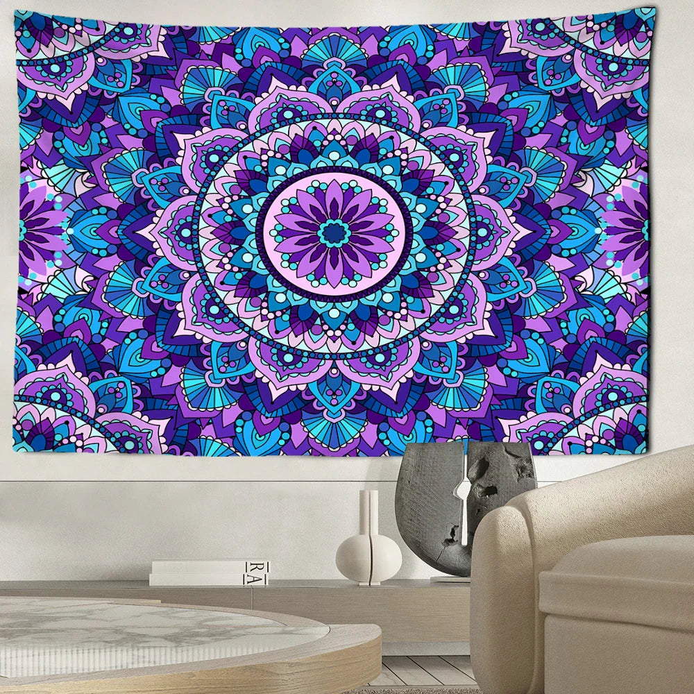 Afralia™ Blue Purple Mandala Tapestry Wall Hanging - Bohemian Abstract Aesthetics