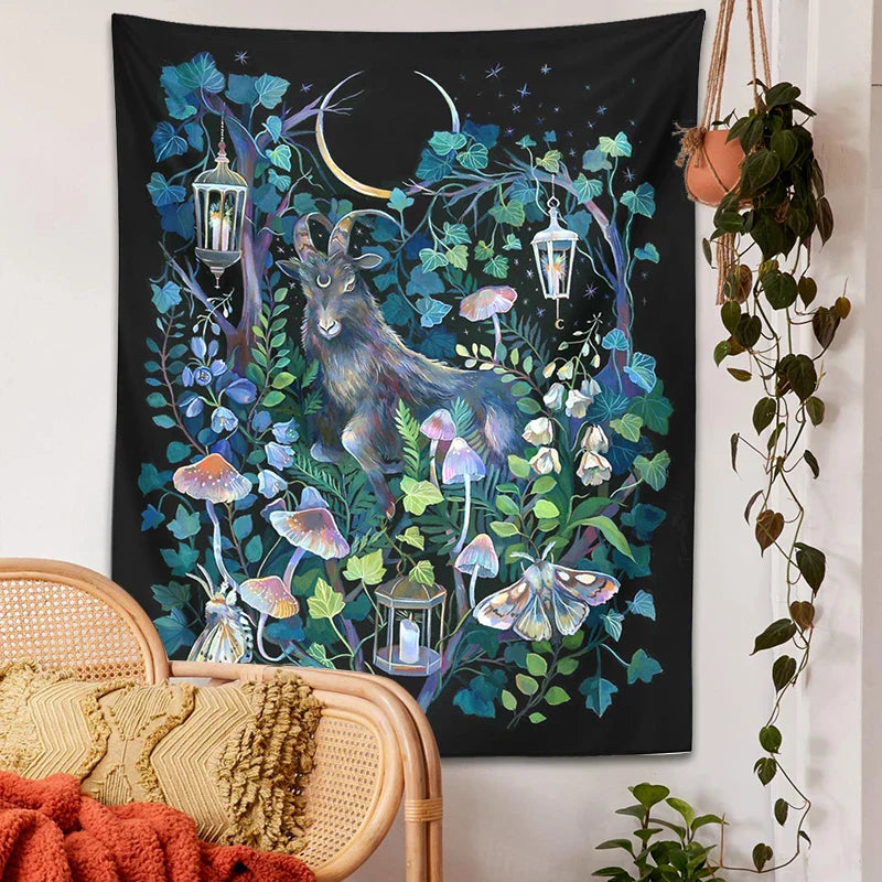 Afralia™ Moon Moth Garden Tapestry: Trippy Witchcraft Decor for Home, Dorm