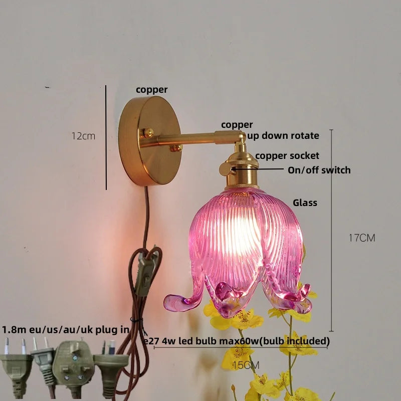 Afralia™ Vintage Glass Wall Sconce - LED Pull Chain Switch Up Down Rotate Wall Lamp