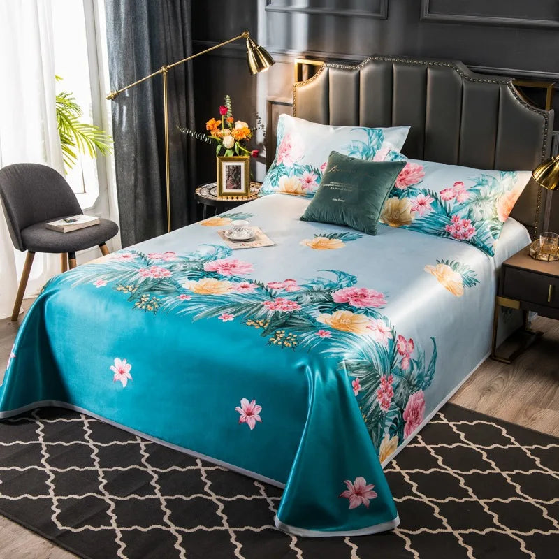 Afralia™ Multicolour Floral Patchwork Satin Bed Cover Set for Smooth Summer Comfort