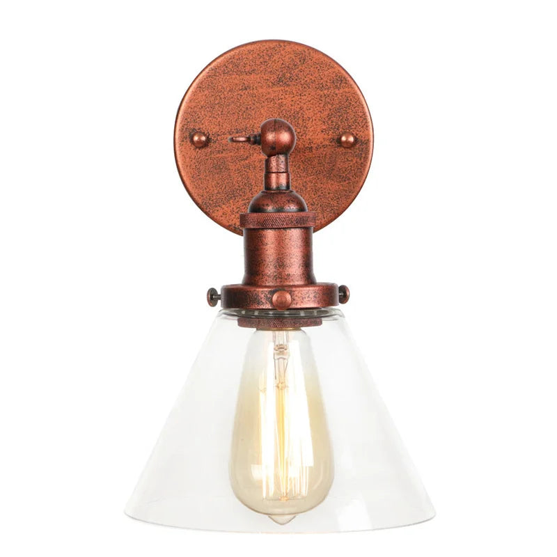 Afralia™ Clear Glass Iron LED Wall Sconce Rustic Industrial Vintage Plug In Light