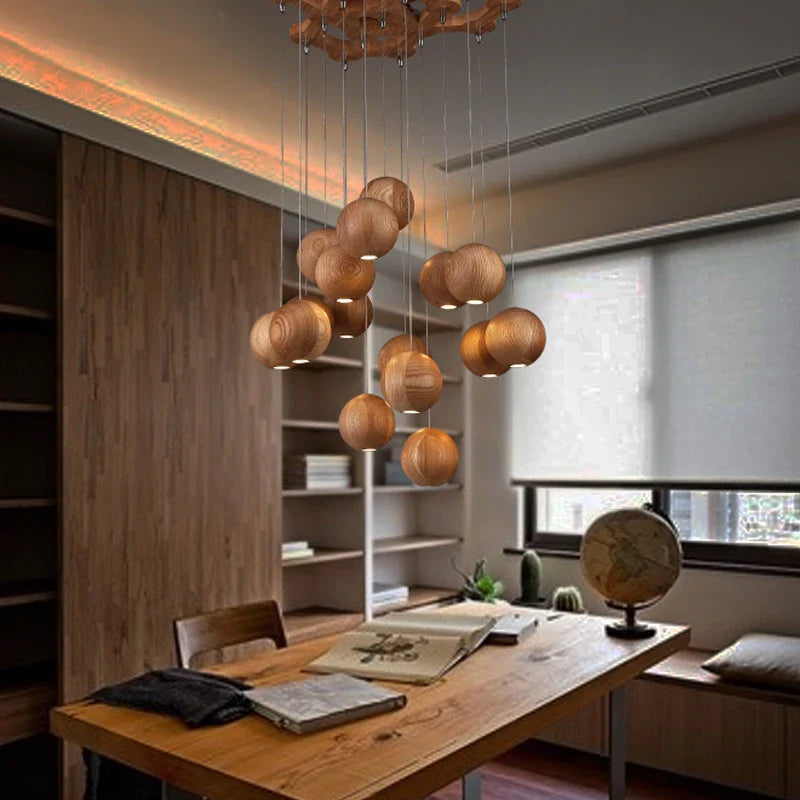 Afralia™ Nordic Wood Lamp Chandelier LED Pendant Lights Dining Living Room Hotel Lighting