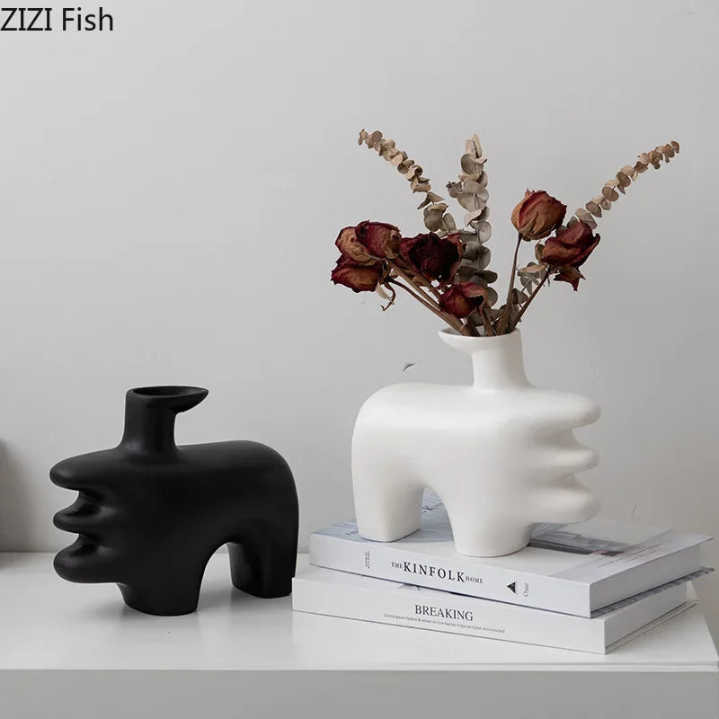 Afralia™ Thumbs Up Ceramic Vase Abstract Art Plant Pot Aesthetic Room Decoration