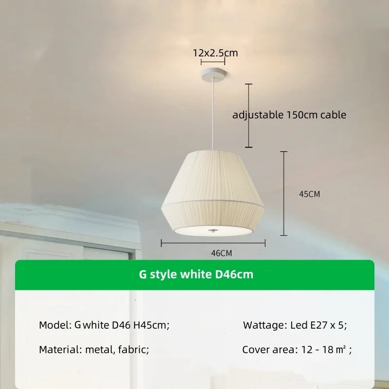 Afralia™ Nordic Fabric LED Chandelier Minimalism Pendant Light for Bedroom Dining Room