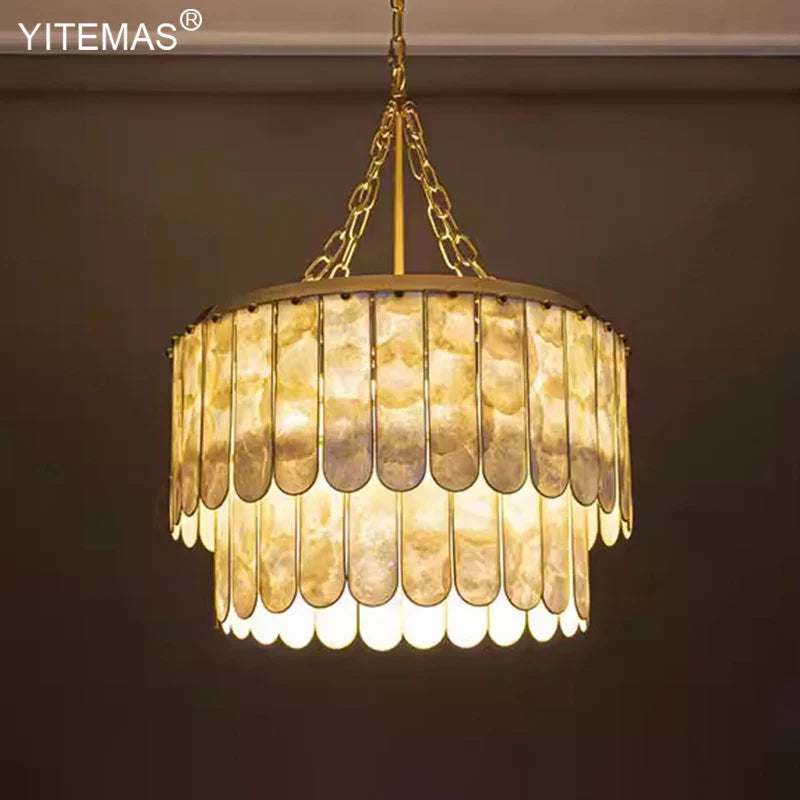 Afralia™ Gold Shell Chandelier: Elegant Hanging Lighting for Living Room, Bedroom, Kitchen