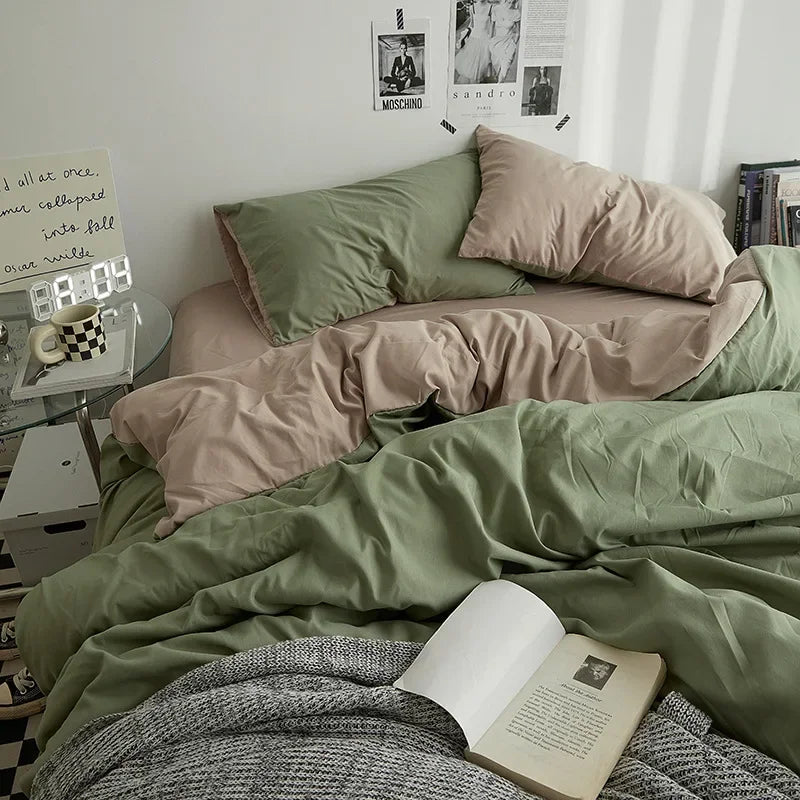 Afralia™ Washed Cotton Duvet Cover Set: Solid Color Bed Sheet Style, Double-Sided Color Matching Comfort, Bedding