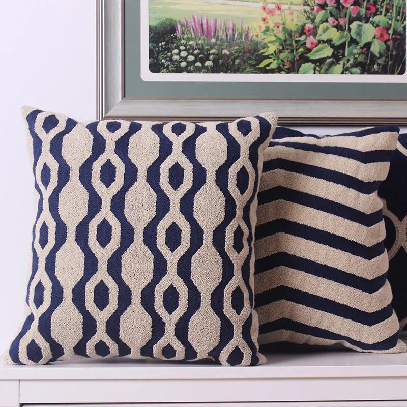 Afralia™ Moroccan Floral Navy Blue Embroidered Cushion Cover 45x45cm