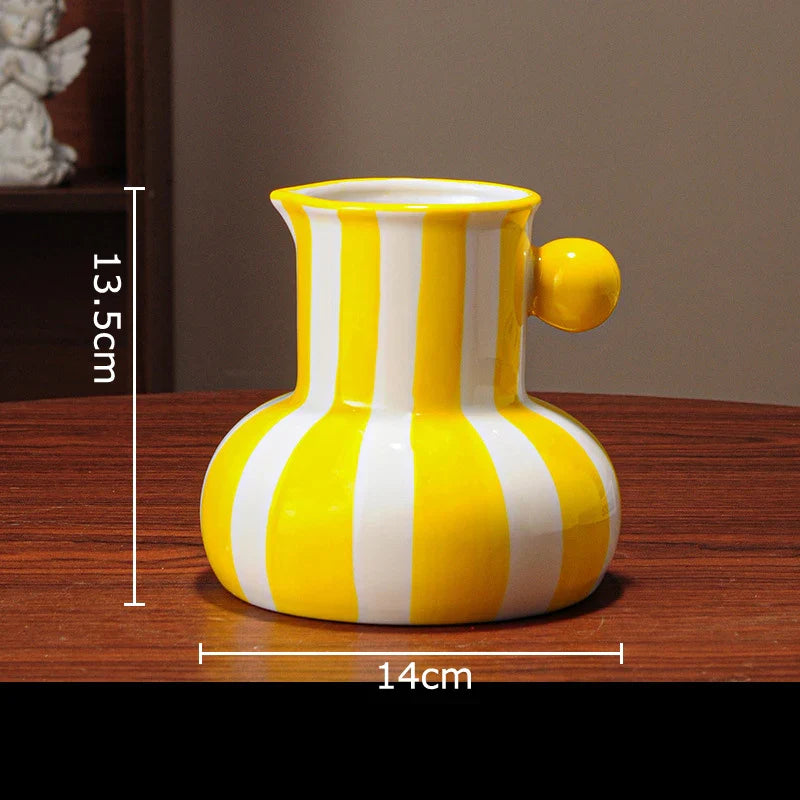Afralia™ Striped Ceramic Vase for Table Decoration and Flower Arrangement