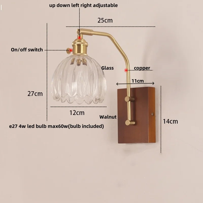Afralia™ LED Glass & Wood Wall Lamp with Pull Chain Switch for Living Room Bedroom Mirror