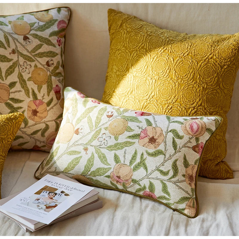 Afralia™ Citron Flowers Plants Print Pillow Case: Farmhouse Decorative Cushion Cover