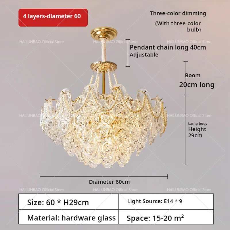 Afralia™ French Chandelier Pearl Glass Rose 2024 Master Bedroom Lighting