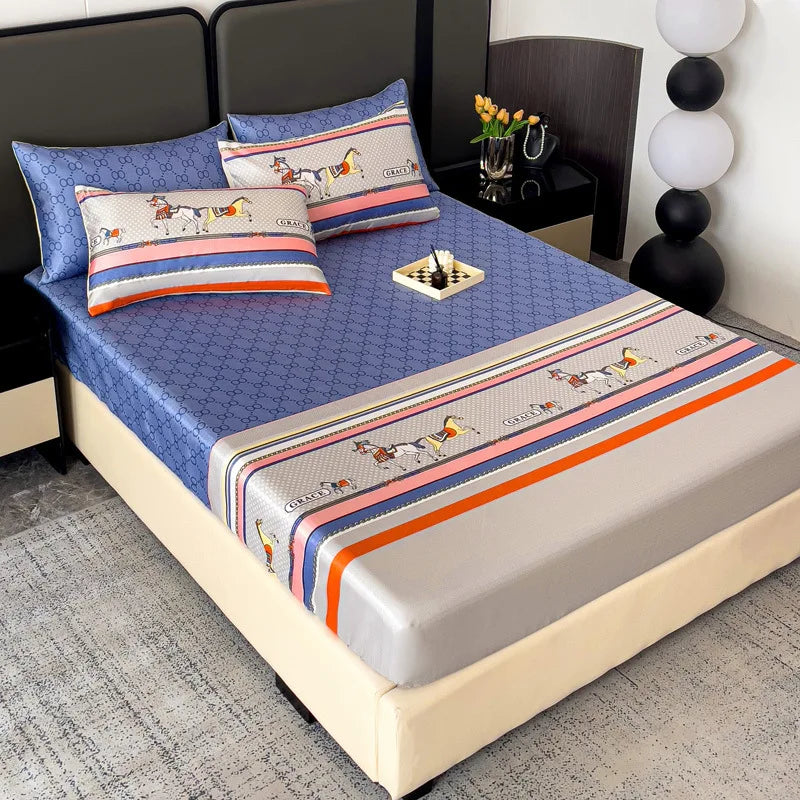 Afralia™ Printed Silky Fitted Sheet: Soft & Anti-Slip Mattress Cover