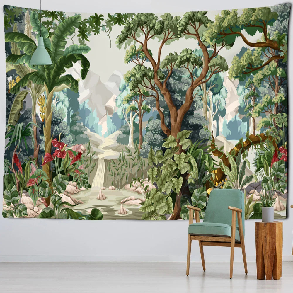 Purple Flowers Oil Painting Tapestry Wall Hanging by Afralia™ - Tropical Landscape Home Decor