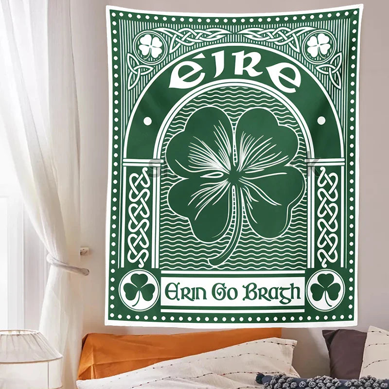 Afralia™ Clover Psychedelic Gothic Wall Tapestry St. Patrick's Day Celtic Art