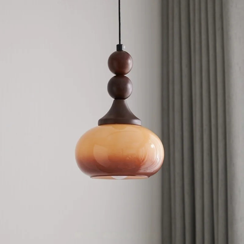 Afralia™ Wood Glass LED Pendant Lamps | French Vintage Hanging Light