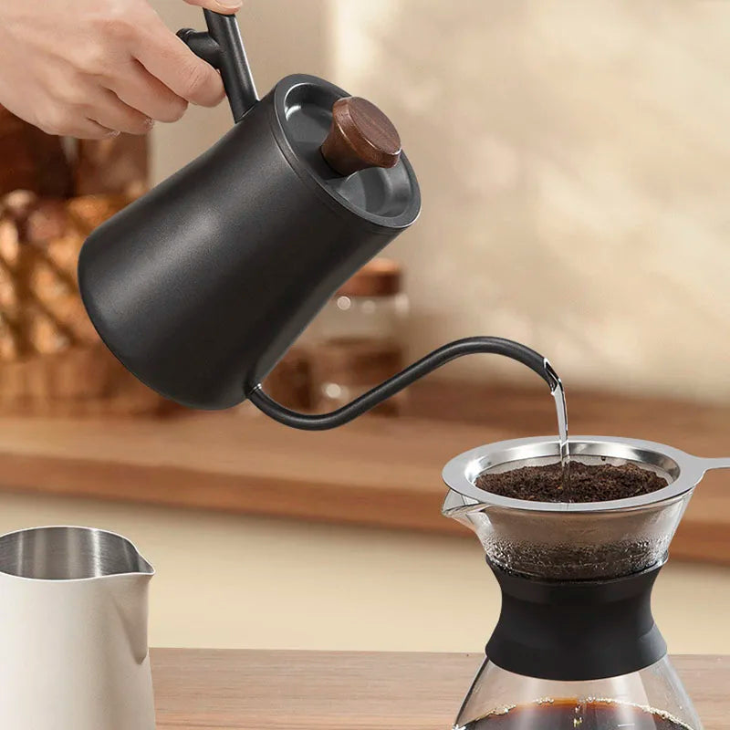 Afralia™ Stainless Steel Gooseneck Coffee Kettle with Wooden Handle