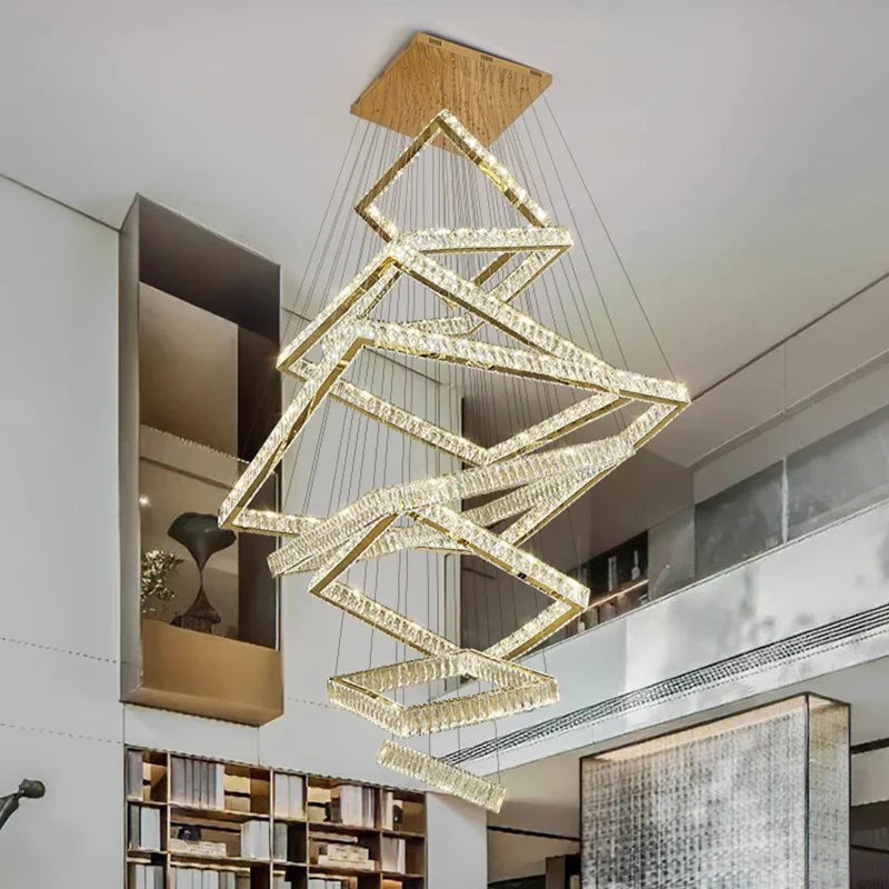 Afralia™ Crystal Chandelier Stair Pendant Lamp Living Room Pendant Lights Interior Lighting