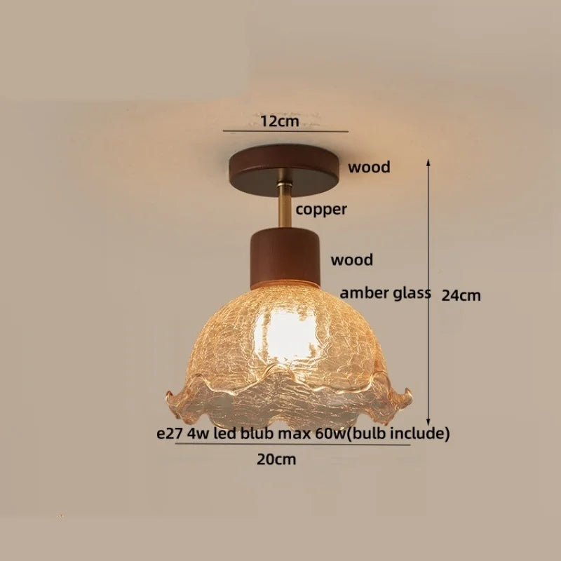 Afralia™ Modern Wood Glass LED Ceiling Light Fixture for Home Lighting