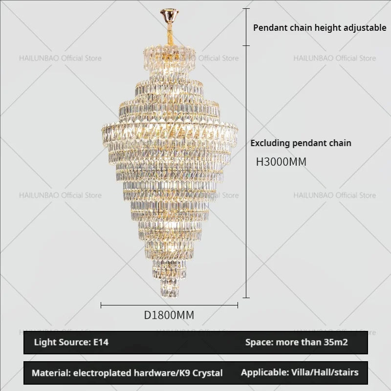 Afralia™ Crystal Chandelier: Penthouse Light Luxury for Villa Livingroom, Rotating Staircase Atmosphere
