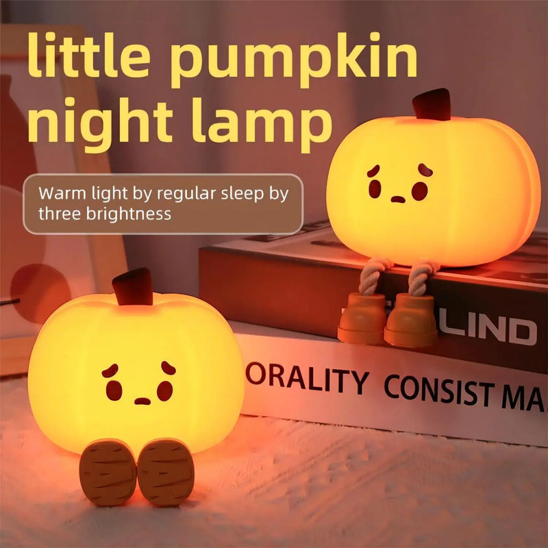 Afralia™ Pumpkin LED Night Light: Rechargeable Cute Silicone Lamp for Kids' Bedroom