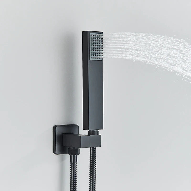 Afralia™ Matte Black LED Waterfall Shower Faucet Set Wall Mounted Brass Mixer Valve