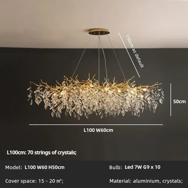 Afralia™ Crystal LED Pendant Lights Gold Dining Room Branch Chandelier