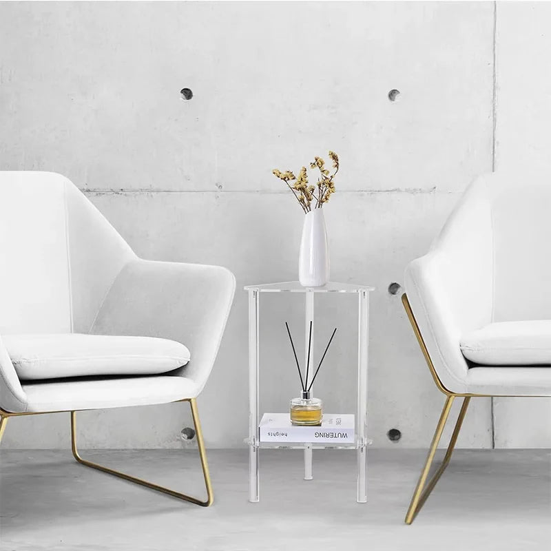 Afralia™ Clear Acrylic Corner End Table for Small Spaces, Modern Small Accent Table for Living Room