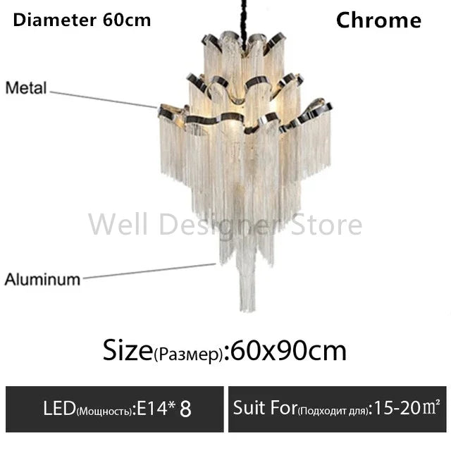 Afralia™ Modern Luxury Tassel Chandelier with E14 Base Aluminum Lamp for Indoor Decor