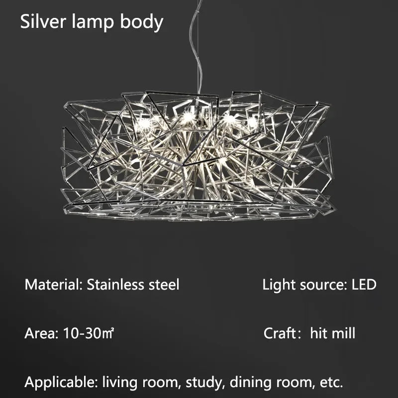Afralia™ Silver LED Stainless Steel Chandelier Modern Luxury Art Hanging Light