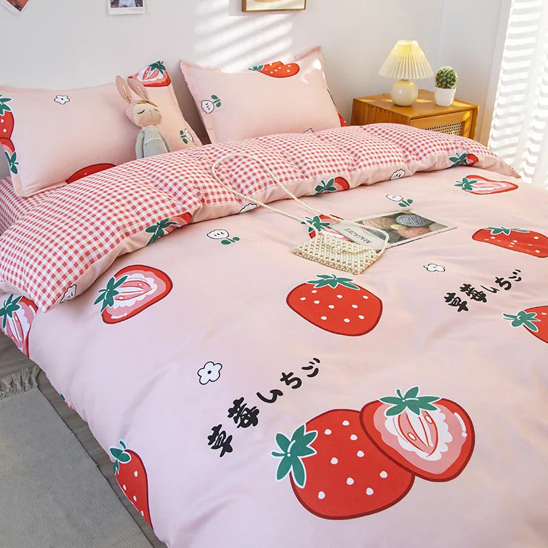 Afralia™ Cartoon Lattice Floral Geometric Pattern Bedding Set